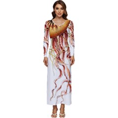 Animal Art Forms In Nature Jellyfish Long Sleeve Velour Longline Maxi Dress