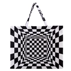 Black And White Chess Checkered Spatial 3d Zipper Large Tote Bag by Sapixe