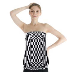 Black And White Chess Checkered Spatial 3d Strapless Top by Sapixe
