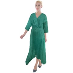 Background-green Quarter Sleeve Wrap Front Maxi Dress