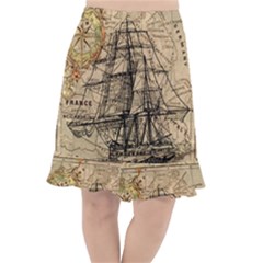 Ship Map Navigation Vintage Fishtail Chiffon Skirt by Sapixe