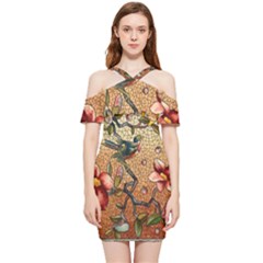Flower Cubism Mosaic Vintage Shoulder Frill Bodycon Summer Dress by Sapixe