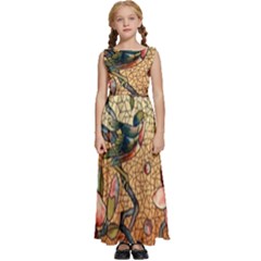 Flower Cubism Mosaic Vintage Kids  Satin Sleeveless Maxi Dress