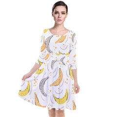 Seamless Stylish Pattern-with-fresh-yellow-bananas-background Quarter Sleeve Waist Band Dress by Wegoenart