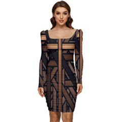 Fractal-dark Women Long Sleeve Ruched Stretch Jersey Dress by nateshop