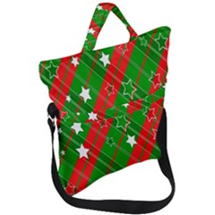 Background-green Red Star Fold Over Handle Tote Bag