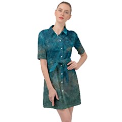  Pattern Design Texture Belted Shirt Dress