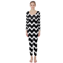 Wave-black White Long Sleeve Catsuit by nateshop