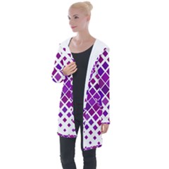 Pattern-box Purple White Longline Hooded Cardigan by nateshop