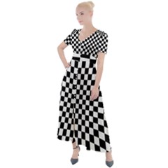 Illusion Checkerboard Black And White Pattern Button Up Short Sleeve Maxi Dress by Zezheshop