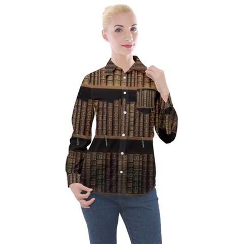 Books Covers Book Case Old Library Women s Long Sleeve Pocket Shirt by Amaryn4rt