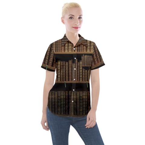 Books Covers Book Case Old Library Women s Short Sleeve Pocket Shirt by Amaryn4rt