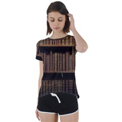 Books Covers Book Case Old Library Short Sleeve Foldover Tee by Amaryn4rt