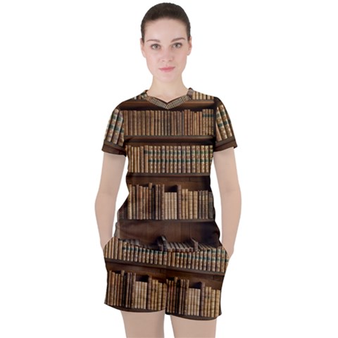 Books Bookcase Old Books Historical Women s Tee And Shorts Set by Amaryn4rt