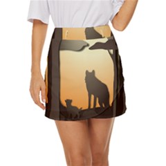 Vectors Painting Wolves Nature Forest Mini Front Wrap Skirt
