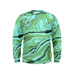 Waves Marbled Abstract Background Kids  Sweatshirt by Amaryn4rt