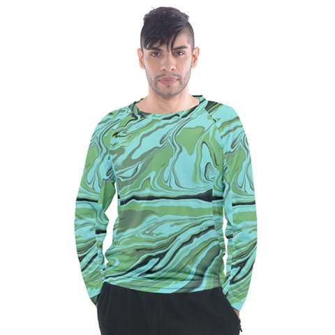 Waves Marbled Abstract Background Men s Long Sleeve Raglan Tee by Amaryn4rt