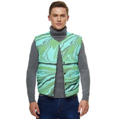 Waves Marbled Abstract Background Men s Short Button Up Puffer Vest	 by Amaryn4rt