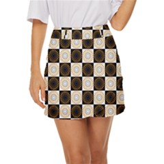 Illustration Checkered Pattern Decoration Mini Front Wrap Skirt