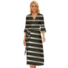 Black Silver Background Pattern Stripes Midsummer Wrap Dress