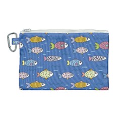Sea Fish Blue Submarine Animals Canvas Cosmetic Bag (large) by Amaryn4rt