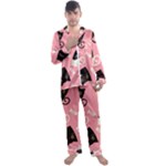 Cat Pattern Backgroundpet Men s Long Sleeve Satin Pajamas Set