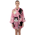 Cat Pattern Backgroundpet Long Sleeve Satin Kimono