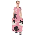 Cat Pattern Backgroundpet Kids  Short Sleeve Maxi Dress