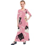 Cat Pattern Backgroundpet Kids  Quarter Sleeve Maxi Dress