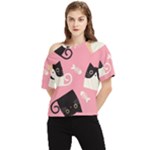 Cat Pattern Backgroundpet One Shoulder Cut Out Tee