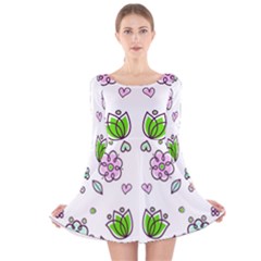 Floral Art Design Pattern Drawing Long Sleeve Velvet Skater Dress by Amaryn4rt