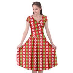 Festive Pattern Christmas Holiday Cap Sleeve Wrap Front Dress by Amaryn4rt