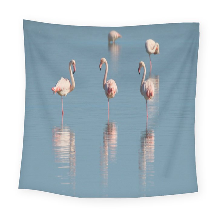 Flamingo Birds Plumage Sea Water Square Tapestry (Large)