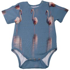 Flamingo Birds Plumage Sea Water Baby Short Sleeve Onesie Bodysuit by artworkshop