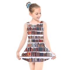 Books Shelves Bookshelves Bookcase 634 Kids  Skater Dress Swimsuit by Wegoenart