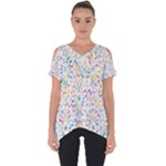 Flowery Floral Abstract Decorative Ornamental Cut Out Side Drop Tee