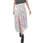 Flowery Floral Abstract Decorative Ornamental Velour Split Maxi Skirt