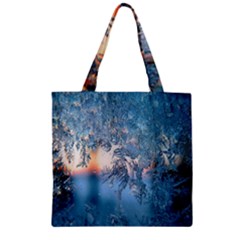 Frost Winter Morning Snow Season White Holiday Zipper Grocery Tote Bag by artworkshop