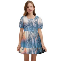 Frost Winter Morning Snow Season White Holiday Kids  Short Sleeve Dolly Dress by artworkshop