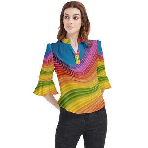  Rainbow Pattern Lines Loose Horn Sleeve Chiffon Blouse by artworkshop
