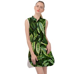 Leaves Foliage Twig Bush Plant Sleeveless Shirt Dress by artworkshop