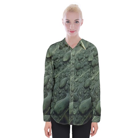 Leaves Water Drops Green  Womens Long Sleeve Shirt by artworkshop