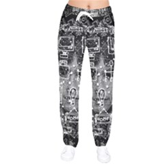 Black White Background Burnout Template Doodle Women Velvet Drawstring Pants by Wegoenart