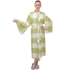 Green Tea - White And Green Plaids Maxi Velour Kimono by ConteMonfrey