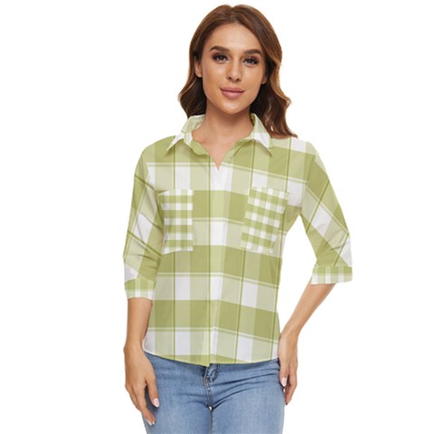Green Tea - White And Green Plaids Women s Quarter Sleeve Pocket Shirt by ConteMonfrey