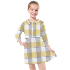 Grey Yellow Plaids Kids  Quarter Sleeve Shirt Dress by ConteMonfrey
