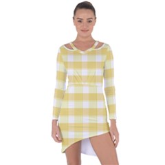 White And Yellow Plaids Asymmetric Cut-out Shift Dress by ConteMonfrey