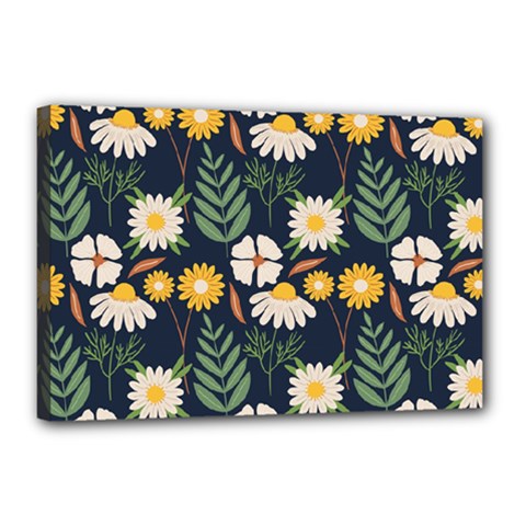 Flower Grey Pattern Floral Canvas 18  X 12  (stretched)
