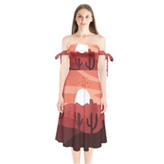 Artistic Digital Landscape Art Shoulder Tie Bardot Midi Dress by Wegoenart