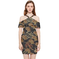 Oriental Traditional Seamless Pattern Shoulder Frill Bodycon Summer Dress by Wegoenart